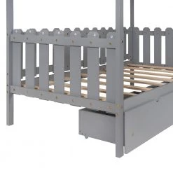 Gray Wood Kids Twin Bed Frame House Bed with Drawers and Roof by ANGELES HOME -Sorbus Sales Store gray angeles home kids beds m8r00701aae 44 1000