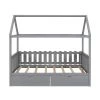 Gray Wood Kids Twin Bed Frame House Bed with Drawers and Roof by ANGELES HOME