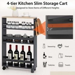 Gray 4-Tier Slim Storage Kitchen Cart with Adjustable Shelves by ANGELES HOME -Sorbus Sales Store gray angeles home kitchen carts 10309gr 8ck jv 1f 1000