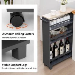 Gray 4-Tier Slim Storage Kitchen Cart with Adjustable Shelves by ANGELES HOME -Sorbus Sales Store gray angeles home kitchen carts 10309gr 8ck jv 44 1000