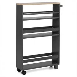 Gray 4-Tier Slim Storage Kitchen Cart with Adjustable Shelves by ANGELES HOME