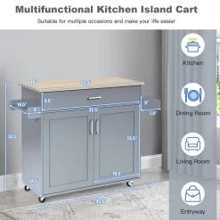 Gray Wood Top Small Rolling Kitchen Island Cart with Towel and Spice Rack, Kitchen Island on Wheels by ANGELES HOME -Sorbus Sales Store gray angeles home kitchen islands m51 8kc983gr 4f 1000