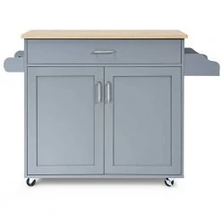 Gray Wood Top Small Rolling Kitchen Island Cart with Towel and Spice Rack, Kitchen Island on Wheels by ANGELES HOME