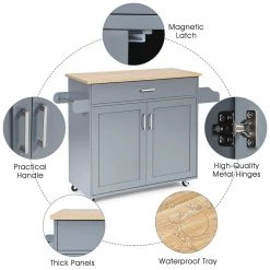 Gray Wood Top Small Rolling Kitchen Island Cart with Towel and Spice Rack, Kitchen Island on Wheels by ANGELES HOME -Sorbus Sales Store gray angeles home kitchen islands m51 8kc983gr fa 1000