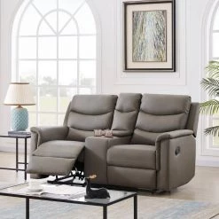 67.7 in. Gray Faux Leather Living Room 2-Seater Sofa Manual Reclining Loveseat with Cup Holders by ANGELES HOME -Sorbus Sales Store gray angeles home loveseats m28588r0 31 1000