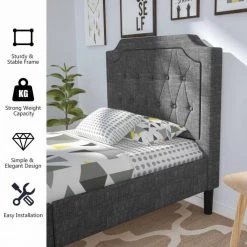 83.5 in. W Gray Linen Wood Frame Twin Upholstered Platform Bed with Headboard Mattress Foundation by ANGELES HOME -Sorbus Sales Store gray angeles home platform beds sa10 9hu19 c3 1000