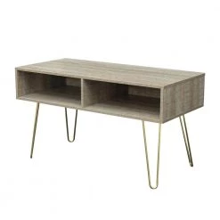 41.73 in. Wood TV Stand with 2 Open Shelves Fits TV's up to 50 in. with Wire Holes and Metal Legs, Gray by ANGELES HOME