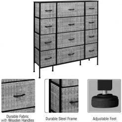 12-Drawer Gray White Dresser Steel Frame Wood Top Easy Pull Fabric Bins 11.75 in. L x 46.5 in. W x 48.7 in. H by Sorbus -Sorbus Sales Store gray black sorbus dressers drw 12d gryblk 44 1000