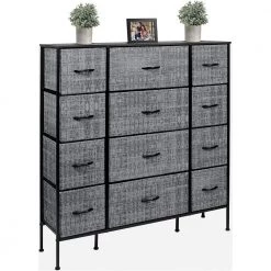12-Drawer Gray White Dresser Steel Frame Wood Top Easy Pull Fabric Bins 11.75 in. L x 46.5 in. W x 48.7 in. H by Sorbus -Sorbus Sales Store gray black sorbus dressers drw 12d gryblk 4f 1000