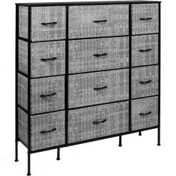 12-Drawer Gray White Dresser Steel Frame Wood Top Easy Pull Fabric Bins 11.75 in. L x 46.5 in. W x 48.7 in. H by Sorbus