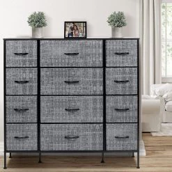 12-Drawer Gray White Dresser Steel Frame Wood Top Easy Pull Fabric Bins 11.75 in. L x 46.5 in. W x 48.7 in. H by Sorbus -Sorbus Sales Store gray black sorbus dressers drw 12d gryblk c3 1000