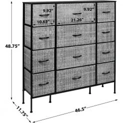 12-Drawer Gray White Dresser Steel Frame Wood Top Easy Pull Fabric Bins 11.75 in. L x 46.5 in. W x 48.7 in. H by Sorbus -Sorbus Sales Store gray black sorbus dressers drw 12d gryblk fa 1000