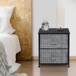 Nighstand 2-Drawer Dresser Gray/Black 17.75 in L x 11.87 in W x 20 in H by Sorbus -Sorbus Sales Store gray black sorbus dressers drw 2d gryblk 31 1000