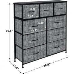 39.5 in. L x 11.5 in. W x 39.5 in. H 9-Drawer Gray/Black Rustic Dresser with Steel Frame Wood Top Easy Pull Fabric Bins by Sorbus -Sorbus Sales Store gray black sorbus dressers drw 9d gryblk 44 1000
