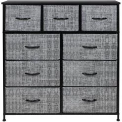 39.5 in. L x 11.5 in. W x 39.5 in. H 9-Drawer Gray/Black Rustic Dresser with Steel Frame Wood Top Easy Pull Fabric Bins by Sorbus