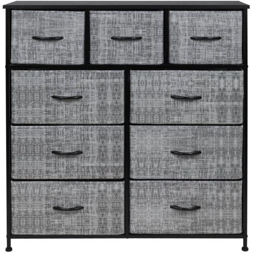 39.5 in. L x 11.5 in. W x 39.5 in. H 9-Drawer Gray/Black Rustic Dresser with Steel Frame Wood Top Easy Pull Fabric Bins by Sorbus -Sorbus Sales Store gray black sorbus dressers drw 9d gryblk 64 1000