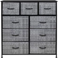 39.5 in. L x 11.5 in. W x 39.5 in. H 9-Drawer Gray/Black Rustic Dresser with Steel Frame Wood Top Easy Pull Fabric Bins by Sorbus -Sorbus Sales Store gray black sorbus dressers drw 9d gryblk 76 1000