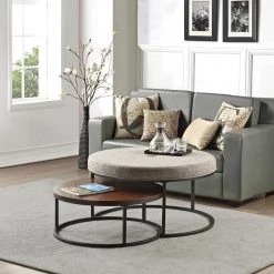 36 x 36 x 18 in Round FirsTime & Co. Gray And Brown Corbett Nesting Ottoman And Coffee Table 2-Piece Set, Fabric Top -Sorbus Sales Store gray firstime co nesting tables 70479 31 1000