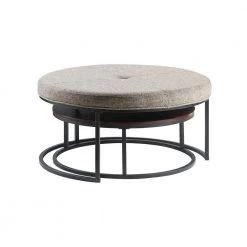 36 x 36 x 18 in Round FirsTime & Co. Gray And Brown Corbett Nesting Ottoman And Coffee Table 2-Piece Set, Fabric Top -Sorbus Sales Store gray firstime co nesting tables 70479 44 1000