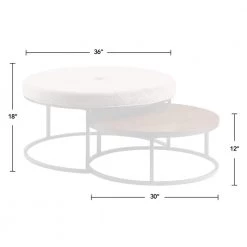 36 x 36 x 18 in Round FirsTime & Co. Gray And Brown Corbett Nesting Ottoman And Coffee Table 2-Piece Set, Fabric Top -Sorbus Sales Store gray firstime co nesting tables 70479 4f 1000