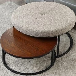 36 x 36 x 18 in Round FirsTime & Co. Gray And Brown Corbett Nesting Ottoman And Coffee Table 2-Piece Set, Fabric Top -Sorbus Sales Store gray firstime co nesting tables 70479 c3 1000