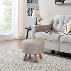 16.5 x 16.5 x 15 in. Gray Round Fabric Maya Ottoman by FirsTime & Co. -Sorbus Sales Store gray firstime co ottomans 70330 31 1000