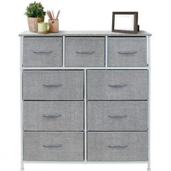 39.5 in. L x 11.5 in. W x 39.5 in. H 9-Drawer Gray Rustic Dresser with Steel Frame Wood Top Easy Pull Fabric Bins by Sorbus -Sorbus Sales Store gray rustic sorbus dressers drw 9d gry 4f 1000