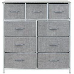 39.5 in. L x 11.5 in. W x 39.5 in. H 9-Drawer Gray Rustic Dresser with Steel Frame Wood Top Easy Pull Fabric Bins by Sorbus