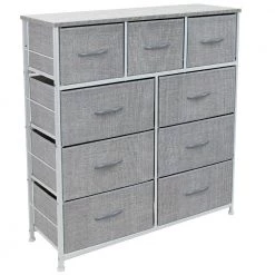 39.5 in. L x 11.5 in. W x 39.5 in. H 9-Drawer Gray Rustic Dresser with Steel Frame Wood Top Easy Pull Fabric Bins by Sorbus -Sorbus Sales Store gray rustic sorbus dressers drw 9d gry c3 1000