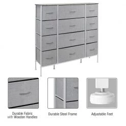 12-Drawer Gray Classic Chest Fabric Bin Drawers 48.75 in. H x 46.5 in. W x 11.75 in. D by Sorbus -Sorbus Sales Store gray sorbus chest of drawers drw 12d gry 1f 1000