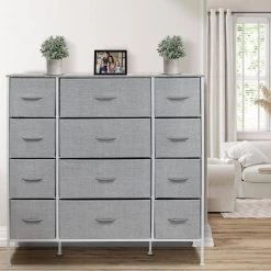 12-Drawer Gray Classic Chest Fabric Bin Drawers 48.75 in. H x 46.5 in. W x 11.75 in. D by Sorbus -Sorbus Sales Store gray sorbus chest of drawers drw 12d gry 31 1000