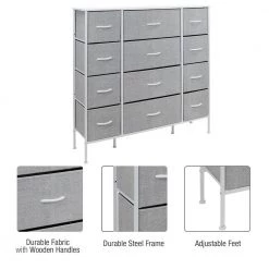 12-Drawer White Classic Chest Fabric Bin Drawers 48.75 in. H x 46.5 in. W x 11.75 in. D by Sorbus -Sorbus Sales Store gray sorbus chest of drawers drw 12d wh 1f 1000