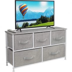 5-Drawer Gray Black Dresser Steel Frame Wood Top Easy Pull Fabric Bins 11.87 in. L x 39.5 in. W x 24.62 in. H by Sorbus -Sorbus Sales Store gray sorbus dressers drw cu5 gry 1f 1000