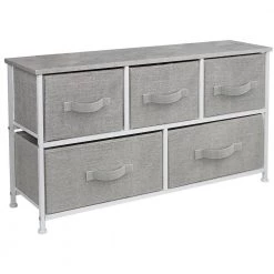 5-Drawer Gray Black Dresser Steel Frame Wood Top Easy Pull Fabric Bins 11.87 in. L x 39.5 in. W x 24.62 in. H by Sorbus