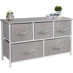 5-Drawer Gray Black Dresser Steel Frame Wood Top Easy Pull Fabric Bins 11.87 in. L x 39.5 in. W x 24.62 in. H by Sorbus -Sorbus Sales Store gray sorbus dressers drw cu5 gry c3 1000