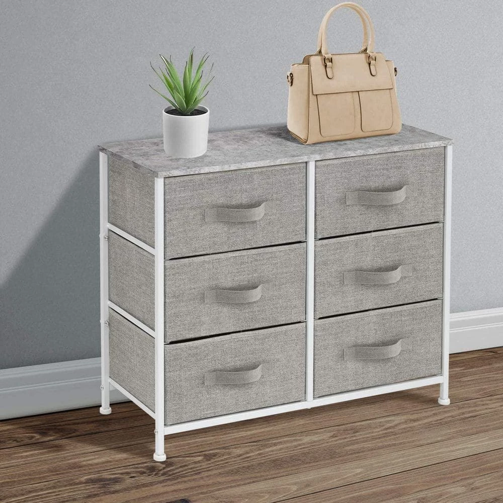 6-Drawer White Dresser Steel Frame Wood Top Easy Pull Fabric Bins 11.75 in. L x 31.5 in. W x 24.62 in. H by Sorbus 6 6-Drawer White Dresser Steel Frame Wood Top Easy Pull Fabric Bins 11.75 in. L x 31.5 in. W x 24.62 in. H by Sorbus - Image 4