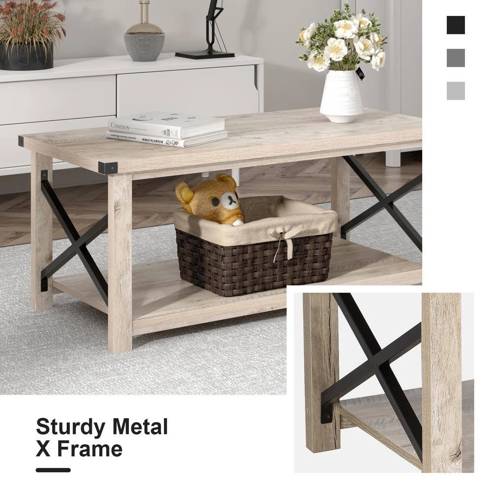 43.5 in. L x 19.5 in. D Rustic Metal X Shaped Grey Wash Accent Coffee Table with Shelf by ANGELES HOME 7 43.5 in. L x 19.5 in. D Rustic Metal X Shaped Grey Wash Accent Coffee Table with Shelf by ANGELES HOME - Image 5