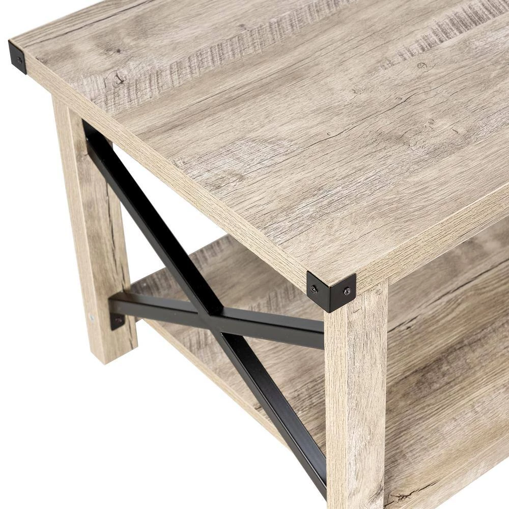 43.5 in. L x 19.5 in. D Rustic Metal X Shaped Grey Wash Accent Coffee Table with Shelf by ANGELES HOME 6 43.5 in. L x 19.5 in. D Rustic Metal X Shaped Grey Wash Accent Coffee Table with Shelf by ANGELES HOME - Image 4