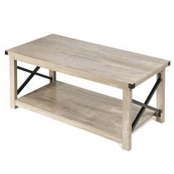 43.5 in. L x 19.5 in. D Rustic Metal X Shaped Grey Wash Accent Coffee Table with Shelf by ANGELES HOME