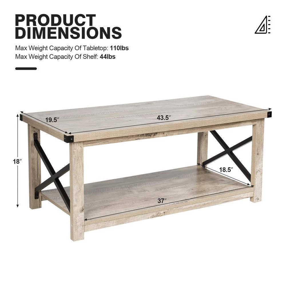 43.5 in. L x 19.5 in. D Rustic Metal X Shaped Grey Wash Accent Coffee Table with Shelf by ANGELES HOME 5 43.5 in. L x 19.5 in. D Rustic Metal X Shaped Grey Wash Accent Coffee Table with Shelf by ANGELES HOME - Image 3