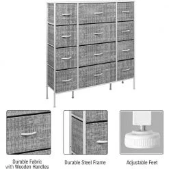 12-Drawer Greige Dresser Steel Frame Wood Top Easy Pull Fabric Bins 11.75 in. L x 46.5 in. W x 48.7 in. H by Sorbus -Sorbus Sales Store gray white sorbus dressers drw 12d grywh 1f 1000