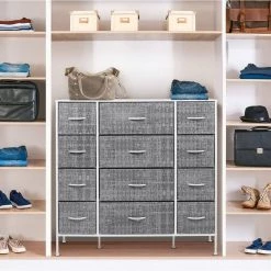 12-Drawer Greige Dresser Steel Frame Wood Top Easy Pull Fabric Bins 11.75 in. L x 46.5 in. W x 48.7 in. H by Sorbus -Sorbus Sales Store gray white sorbus dressers drw 12d grywh 31 1000