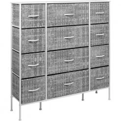 12-Drawer Greige Dresser Steel Frame Wood Top Easy Pull Fabric Bins 11.75 in. L x 46.5 in. W x 48.7 in. H by Sorbus
