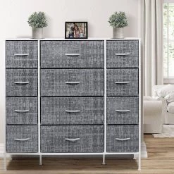 12-Drawer Greige Dresser Steel Frame Wood Top Easy Pull Fabric Bins 11.75 in. L x 46.5 in. W x 48.7 in. H by Sorbus -Sorbus Sales Store gray white sorbus dressers drw 12d grywh c3 1000