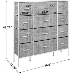 12-Drawer Greige Dresser Steel Frame Wood Top Easy Pull Fabric Bins 11.75 in. L x 46.5 in. W x 48.7 in. H by Sorbus -Sorbus Sales Store gray white sorbus dressers drw 12d grywh fa 1000