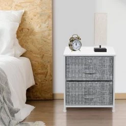 Nighstand 2-Drawer Dresser Gray/White 17.75 in L x 11.87 in W x 20 in H by Sorbus -Sorbus Sales Store gray white sorbus dressers drw 2d grywh 31 1000