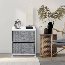 Nighstand 2-Drawer Dresser Gray/White 17.75 in L x 11.87 in W x 20 in H by Sorbus -Sorbus Sales Store gray white sorbus dressers drw 2d grywh 4f 1000