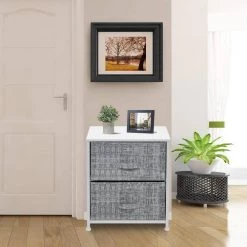 Nighstand 2-Drawer Dresser Gray/White 17.75 in L x 11.87 in W x 20 in H by Sorbus -Sorbus Sales Store gray white sorbus dressers drw 2d grywh c3 1000