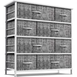 8-Drawer Gray White Dresser Steel Frame Wood Top Easy Pull Fabric Bins 11.5 in. L x 34 in. W x 36 in. H by Sorbus
