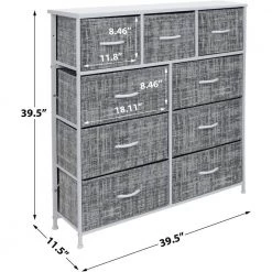 39.5 in. L x 11.5 in. W x 39.5 in. H 9-Drawer Gray/White Rustic Dresser with Steel Frame Wood Top Easy Pull Fabric Bins by Sorbus -Sorbus Sales Store gray white sorbus dressers drw 9d grywh 44 1000